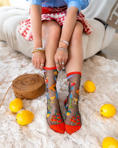 Sock candy la dolce vita black sheer sock italian summer dinner print socks